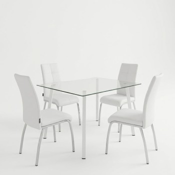 Τραπεζαρία με Καρέκλες Ariadne Λευκό και Τραπέζι Titta γυαλί 120x70x75εκ Σετ 5τεμ