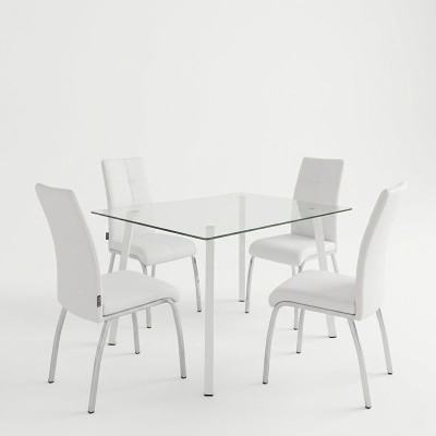 Τραπεζαρία με Καρέκλες Ariadne Λευκό και Τραπέζι Titta γυαλί 120x70x75εκ Σετ 5τεμ