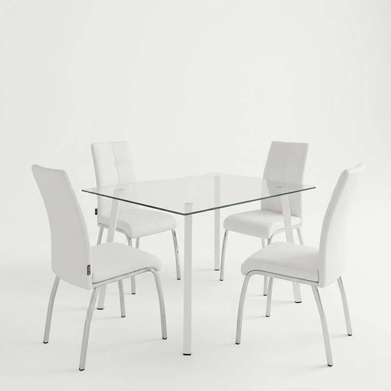 Τραπεζαρία με Καρέκλες Ariadne Λευκό και Τραπέζι Titta γυαλί 120x70x75εκ Σετ 5τεμ