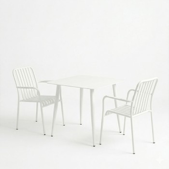 Τραπεζαρία Heven Vista pakoworld σετ 3τεμ λευκό αλουμίνιο 80x80x72εκ