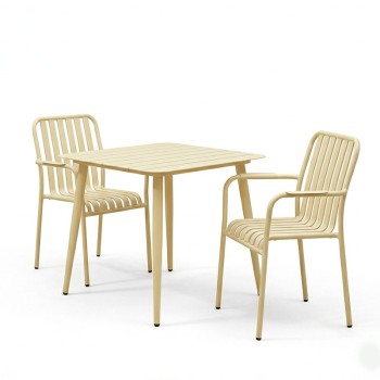 Τραπεζαρία Heven Vista pakoworld σετ 3τεμ σαμπανί αλουμίνιο 80x80x72εκ