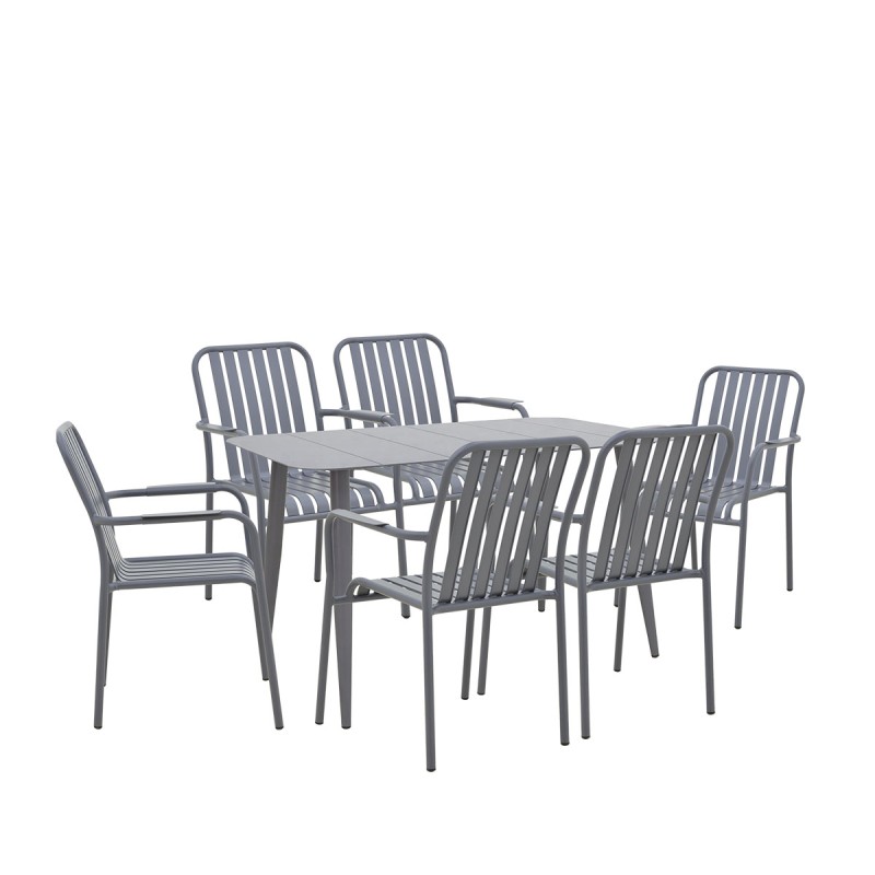 Τραπεζαρία Heven Vista pakoworld σετ 7τεμ ανθρακί αλουμίνιο 120x70x72εκ