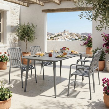 Τραπεζαρία Heven Vista pakoworld σετ 5τεμ ανθρακί αλουμίνιο 150x80x72εκ