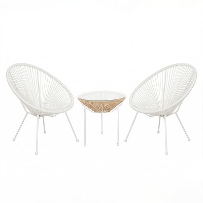 Σαλόνι Εξωτερικού Χώρου Acapulco pakoworld  Σετ 3τεμ λευκό μέταλλο με pe rattan σε φυσική απόχρωση Φ50x52εκ