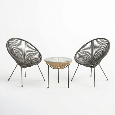 Σαλόνι Εξωτερικού Χώρου Acapulco pakoworld  Σετ 3τεμ μαύρο μέταλλο με pe rattan σε φυσική απόχρωση Φ50x52εκ