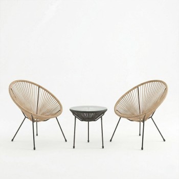 Σαλόνι Εξωτερικού Χώρου Acapulco pakoworld  Σετ 3τεμ pe rattan σε φυσική απόχρωση με μαύρο μέταλλο Φ50x52εκ