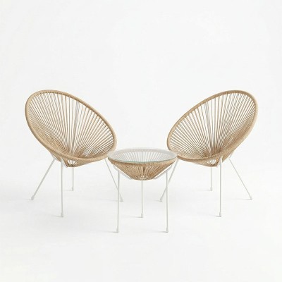 Σαλόνι Εξωτερικού Χώρου Acapulco pakoworld  Σετ 3τεμ μέταλλο λευκό με pe rattan σε φυσική απόχρωση Φ50x52εκ