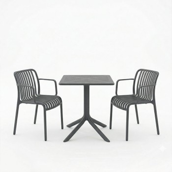 Τραπεζαρία Groovy Zoi pakoworld σετ 3τεμ ανθρακί PP 60x60x76εκ