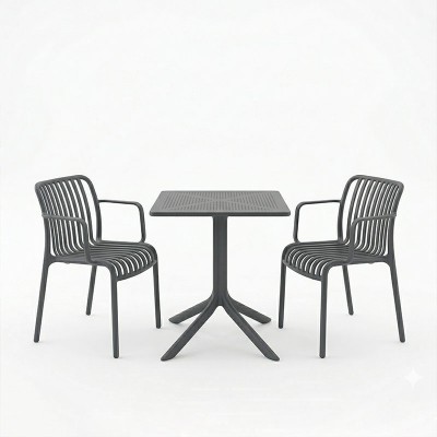 Τραπεζαρία Groovy Zoi pakoworld σετ 3τεμ ανθρακί PP 60x60x76εκ