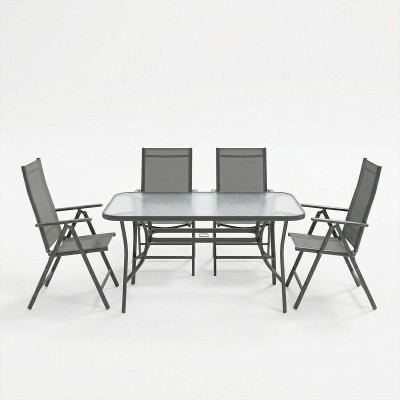 Τραπεζαρία Ensure Candor pakoworld σετ 5τεμ ανθρακί μέταλλο με γυαλί 120x70x70εκ