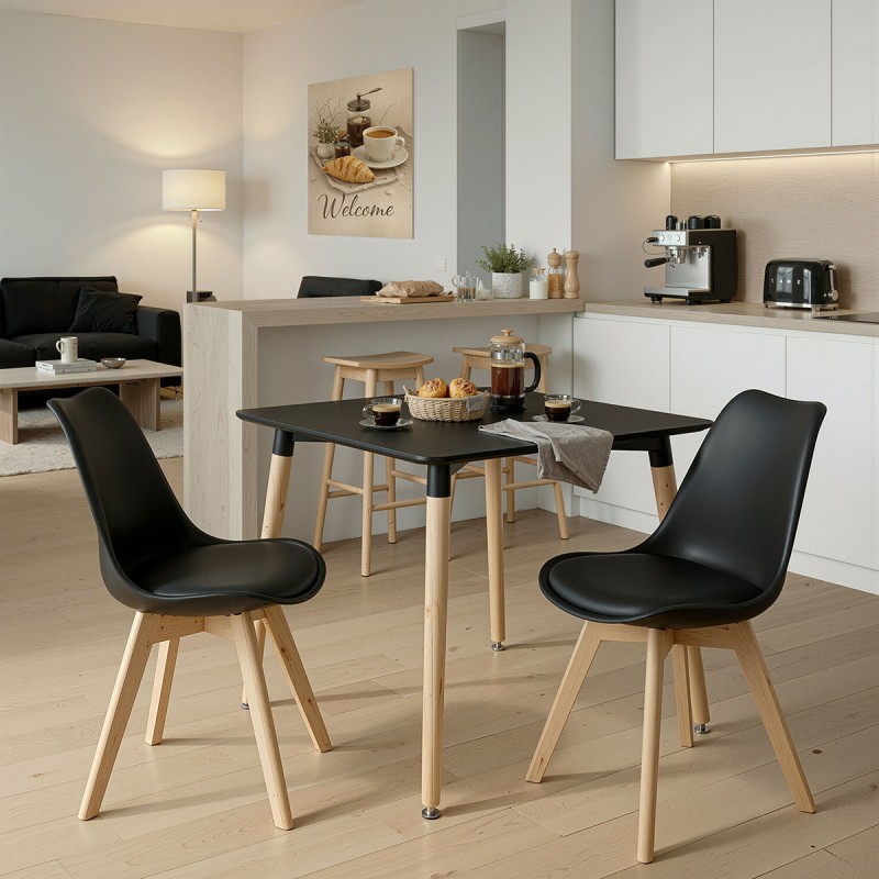 Τραπεζαρία με Καρέκλες Gaston και Τραπέζι Natali μαύρο 80x80x76εκ Σετ 3τεμ