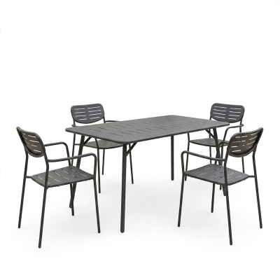 Τραπεζαρία Moraja Deraby pakoworld σετ 5τεμ μαύρο μέταλλο 140x80x72εκ