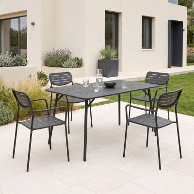 Τραπεζαρία Moraja Deraby pakoworld σετ 5τεμ μαύρο μέταλλο 140x80x72εκ