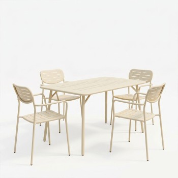 Τραπεζαρία Moraja Deraby pakoworld σετ 5τεμ κρεμ μέταλλο 140x80x72εκ