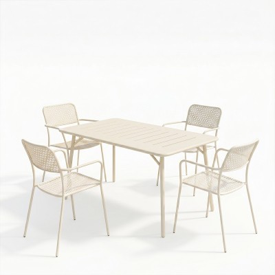 Τραπεζαρία Moraja Federal pakoworld σετ 5τεμ κρεμ μέταλλο 140x80x72εκ