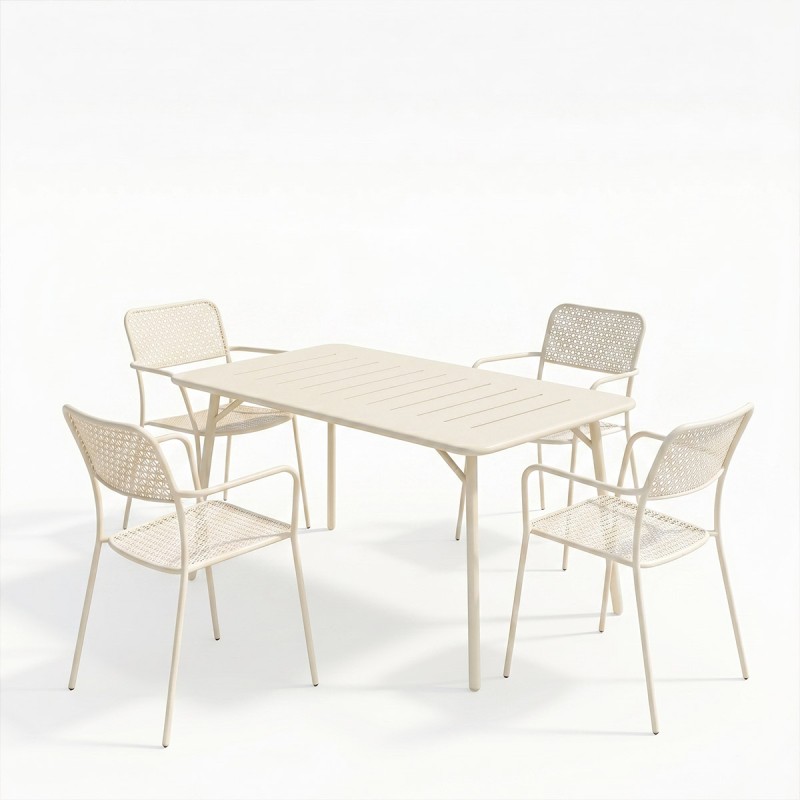 Τραπεζαρία Moraja Federal pakoworld σετ 5τεμ κρεμ μέταλλο 140x80x72εκ