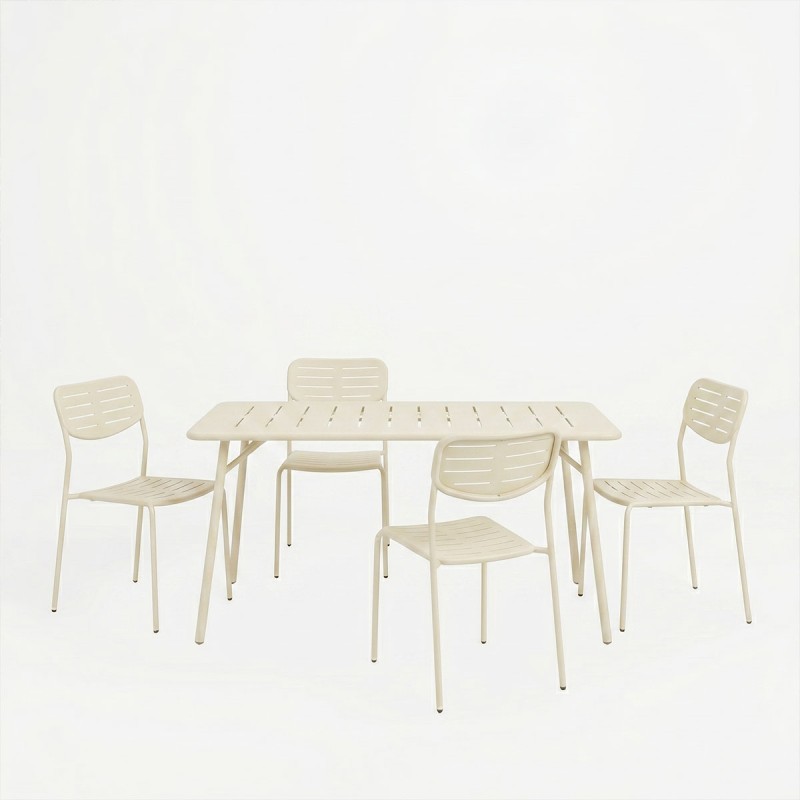 Τραπεζαρία Moraja Deraby Ι pakoworld σετ 5τεμ κρεμ μέταλλο 140x80x72εκ