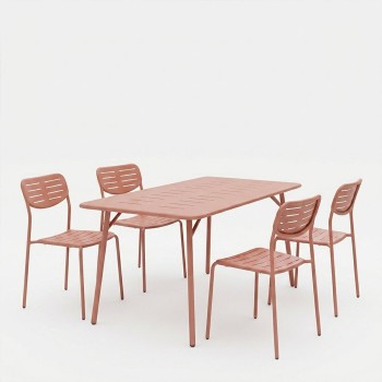 Τραπεζαρία Moraja Deraby Ι pakoworld σετ 5τεμ terracotta μέταλλο 140x80x72εκ