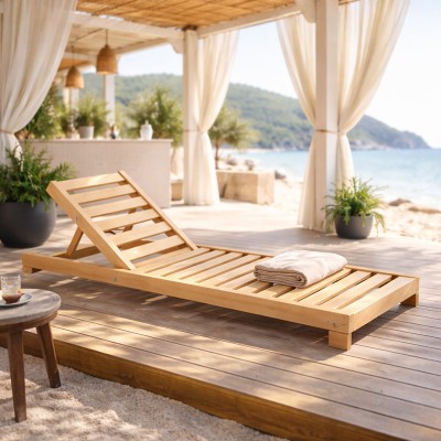 Ξαπλώστρα Specta pakoworld μασίφ ξύλο οξιάς σε φυσικό χρώμα 60x190x50εκ