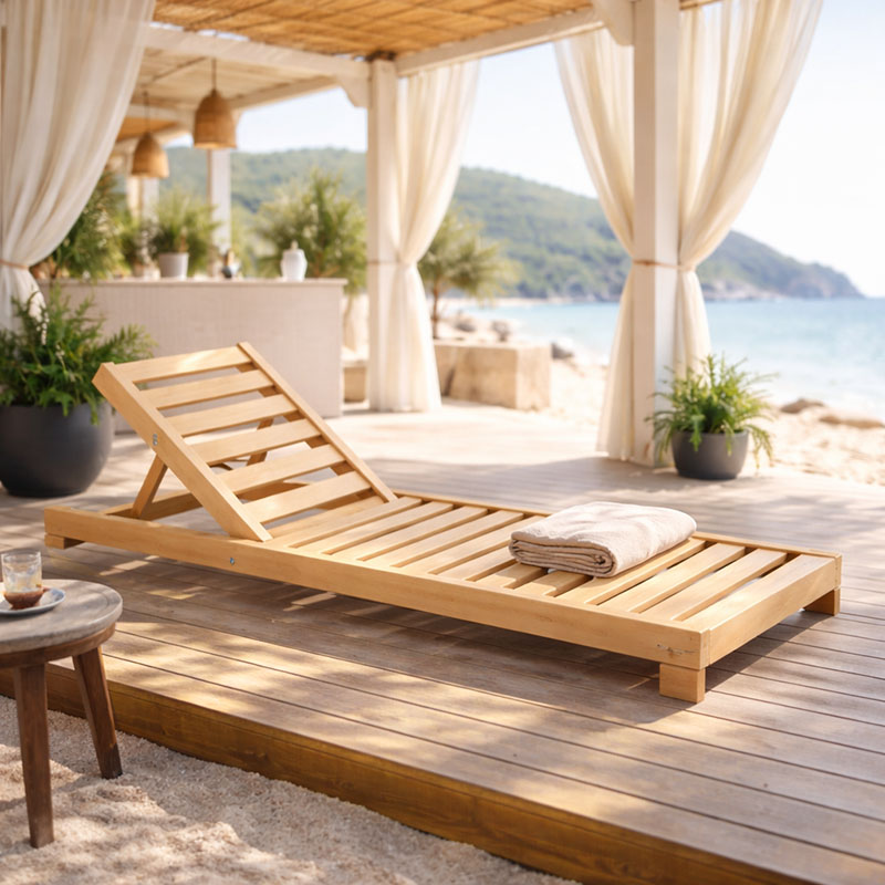 Ξαπλώστρα Specta pakoworld μασίφ ξύλο οξιάς σε φυσικό χρώμα 60x190x50εκ