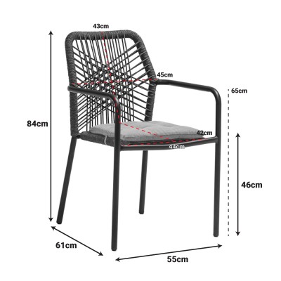 Πολυθρόνα Kherson pakoworld αλουμίνιο σχοινί ανθρακί-μαξιλάρι γκρι