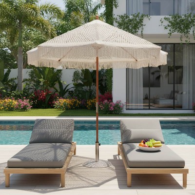 Ομπρέλα Brilie pakoworld ξύλο-μακραμέ Φ2.70x2.60 m εκρού