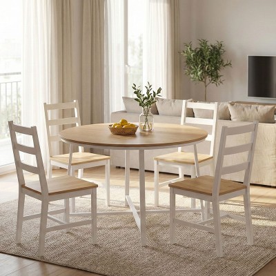 Τραπέζι Gianno pakoworld μελαμίνη σε φυσική απόχρωση και πόδι λευκό μέταλλο Φ120x76εκ