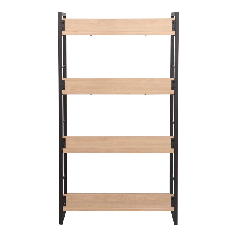 Βιβλιοθήκη Dorfie pakoworld σε φυσική απόχρωση με μαύρο μέταλλο 70x30x124.5εκ