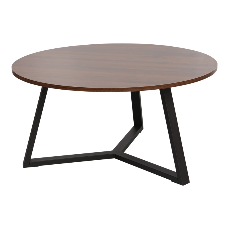 Τραπέζι σαλονιού Berton pakoworld σε καρυδί απόχρωση με μαύρο μέταλλο Φ80x40εκ