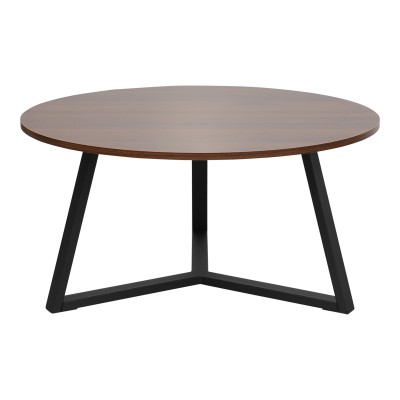 Τραπέζι σαλονιού Berton pakoworld σε καρυδί απόχρωση με μαύρο μέταλλο Φ80x40εκ