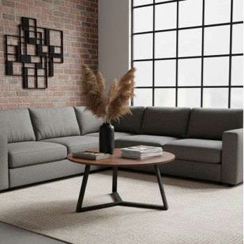 Τραπέζι σαλονιού Berton pakoworld σε καρυδί απόχρωση με μαύρο μέταλλο Φ80x40εκ