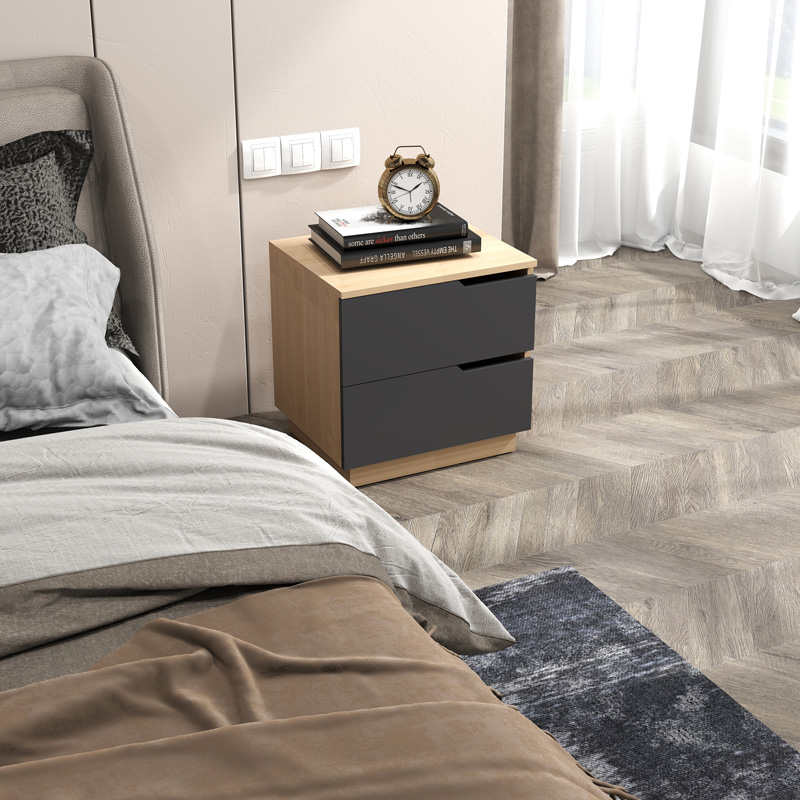 Κομοδίνο Verena pakoworld σε φυσική-ανθρακί απόχρωση 48x40x48εκ