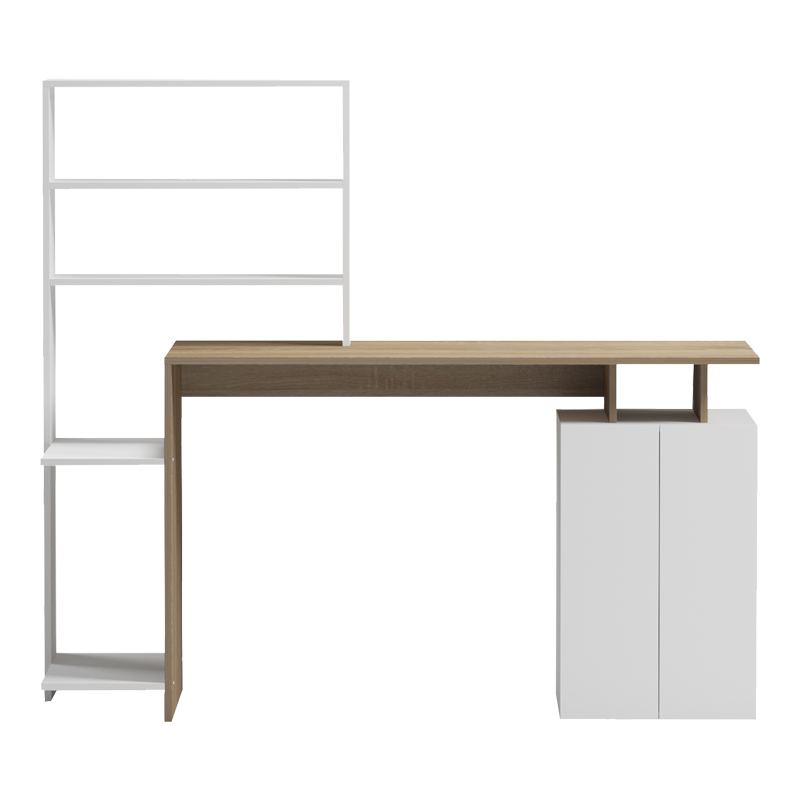 Γραφείο με βιβλιοθήκη και ντουλάπι Meza pakoworld sonoma-λευκό 146.3x55x128.8εκ