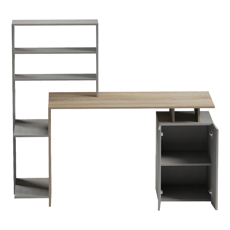 Γραφείο με βιβλιοθήκη και ντουλάπι Meza pakoworld sonoma-γκρι cement 146.3x55x128.8εκ