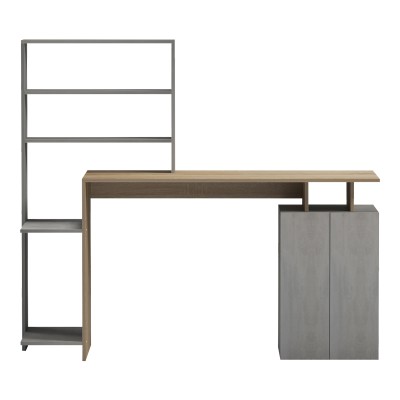 Γραφείο με βιβλιοθήκη και ντουλάπι Meza pakoworld sonoma-γκρι cement 146.3x55x128.8εκ