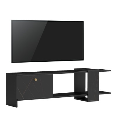 Έπιπλο τηλεόρασης Standi pakoworld σε μαύρο-μαύρο μαρμάρου απόχρωση 120x25x36.8εκ