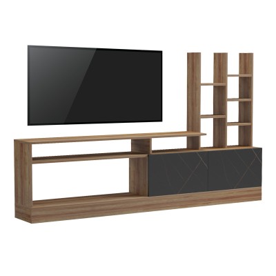 Σύνθετο σαλονιού Seruno pakoworld oak - μαύρο μαρμάρου 170x25x100εκ