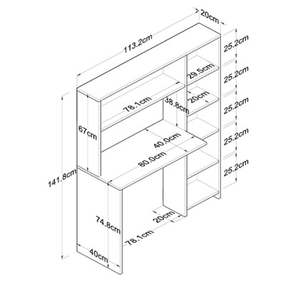 Γραφείο με βιβλιοθήκη Janson pakoworld oak 113.2x40x141.8εκ