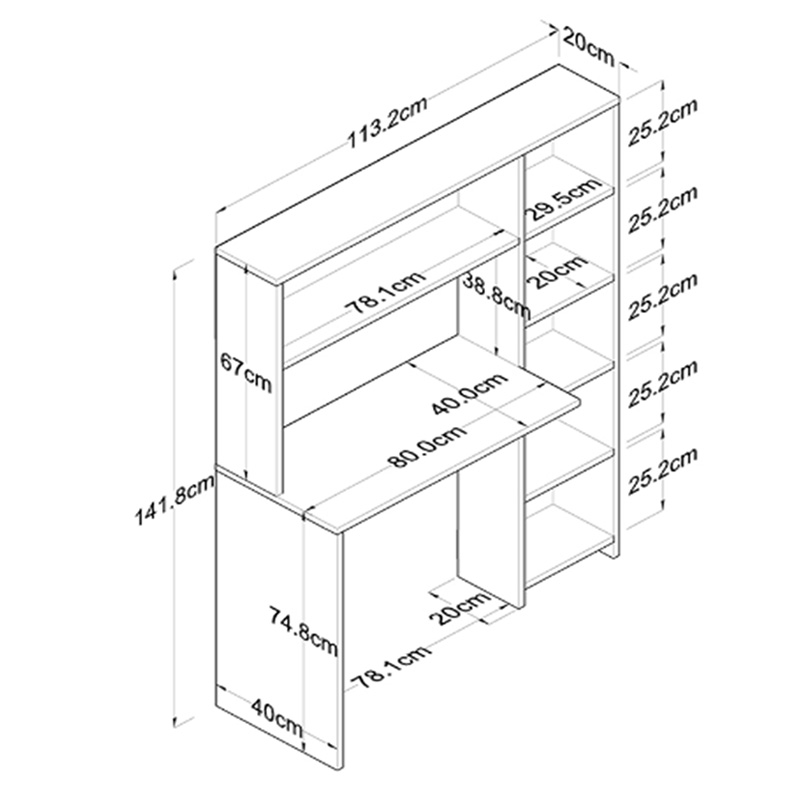 Γραφείο με βιβλιοθήκη Janson pakoworld oak 113.2x40x141.8εκ
