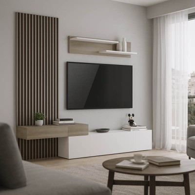 Σύνθετο σαλονιού Litende pakoworld σε λευκή-sonoma απόχρωση 249.4x42.2x199.5εκ