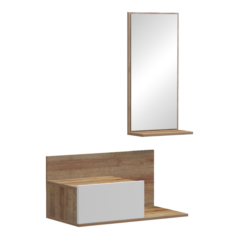 Έπιπλο εισόδου με καθρέπτη Miranda pakoworld σε λευκή-oak απόχρωση 60x30x89.5εκ