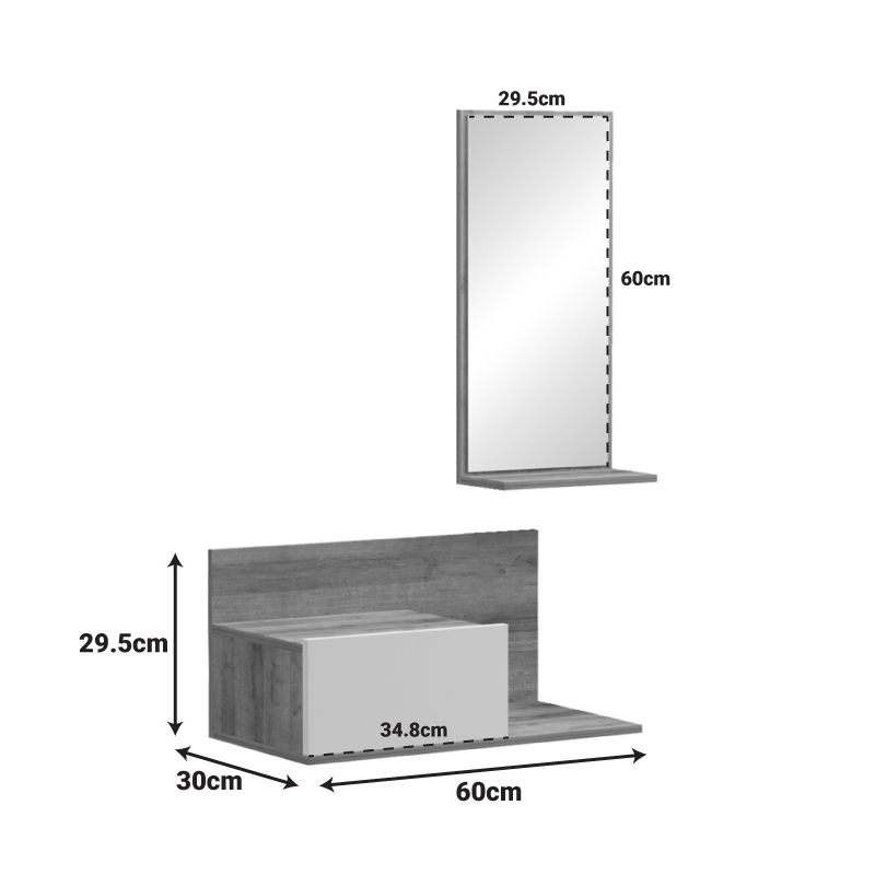 Έπιπλο εισόδου με καθρέπτη Miranda pakoworld σε λευκή-oak απόχρωση 60x30x89.5εκ