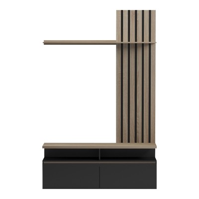 Σύνθετο σαλονιού Perlento pakoworld σε μαύρο με sonoma απόχρωση 140x41x219.5εκ