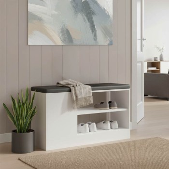 Παπουτσοθήκη-σκαμπό Deboule pakoworld 8 ζευγών σε λευκή-μαύρη απόχρωση 90x30x46εκ