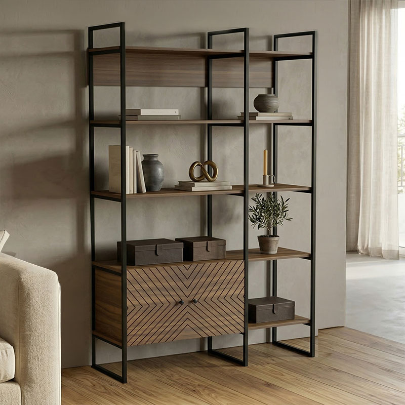 Βιβλιοθήκη Rhombo pakoworld καρυδί-μαύρο 120x35x180εκ