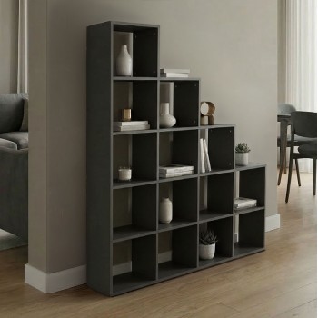 Βιβλιοθήκη Scala pakoworld ανθρακί 129.5x29x129.5εκ