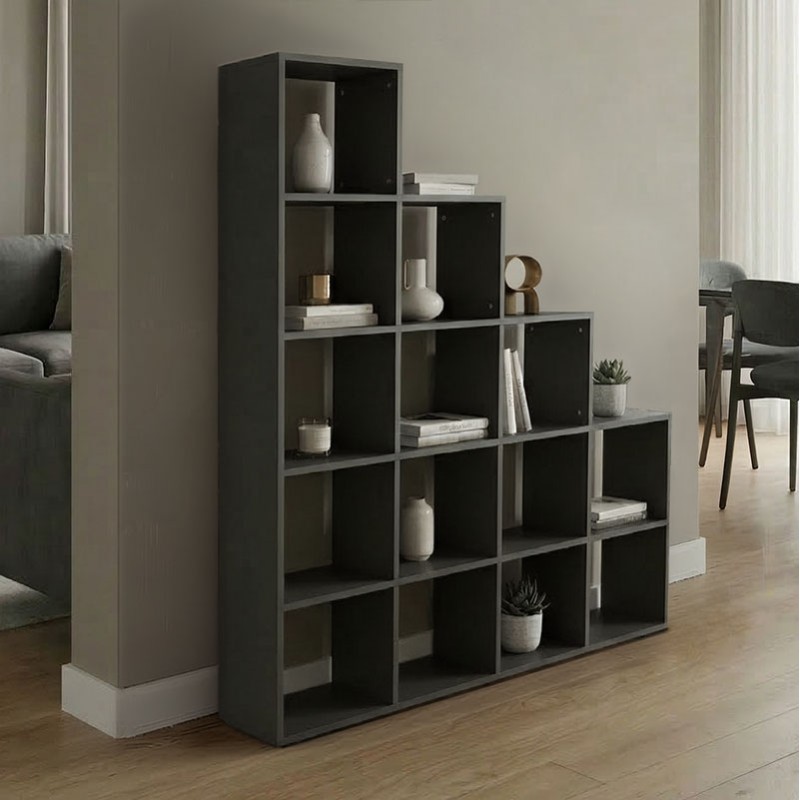 Βιβλιοθήκη Scala pakoworld ανθρακί 129.5x29x129.5εκ