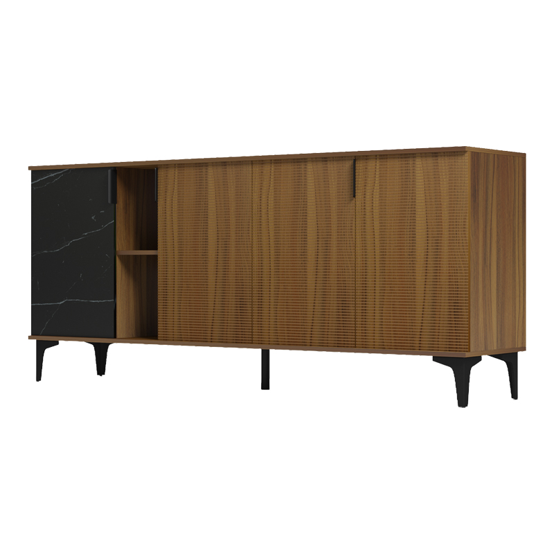 Μπουφές Riba pakoworld καρυδί-μαύρη όψη μαρμάρου 180x40x78εκ