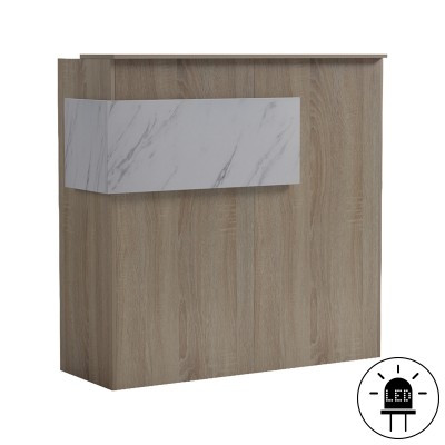 Γραφείο reception Optima pakoworld με led sonoma-λευκή όψη μαρμάρου 110x40x110εκ