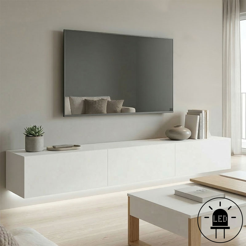 Έπιπλο τηλεόρασης επιτοίχιο με Led Rival pakoworld λευκό 210x35x30εκ